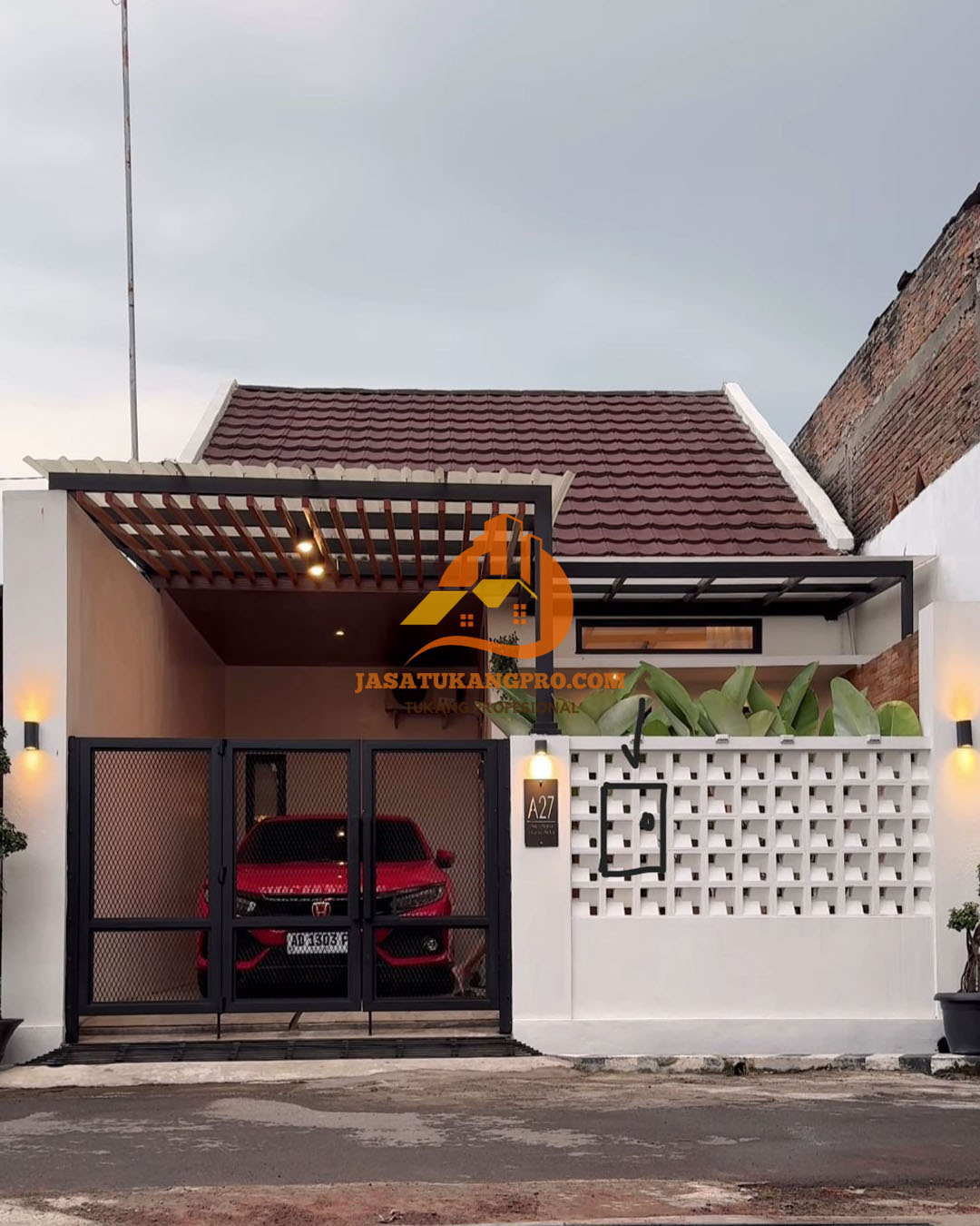 Hasil jadi pagar rumah modern aesthetic daerah Cakung Jakarta Timur